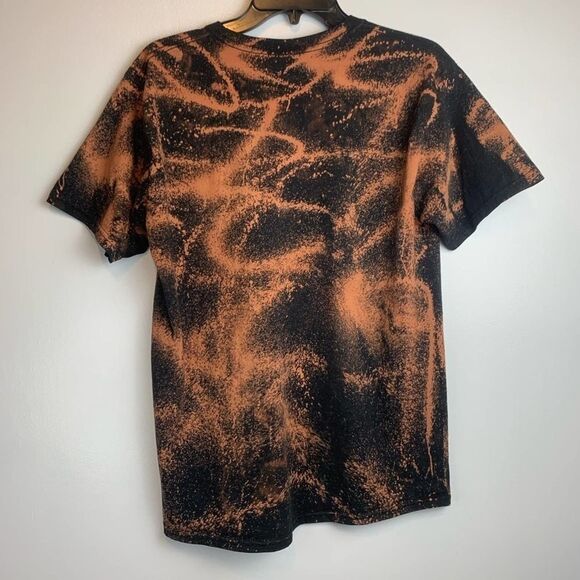 Black Short Sleeve 100% Cotton Tee Shirt Bleached Tie Dye crewneck Size L - Picture 2 of 4